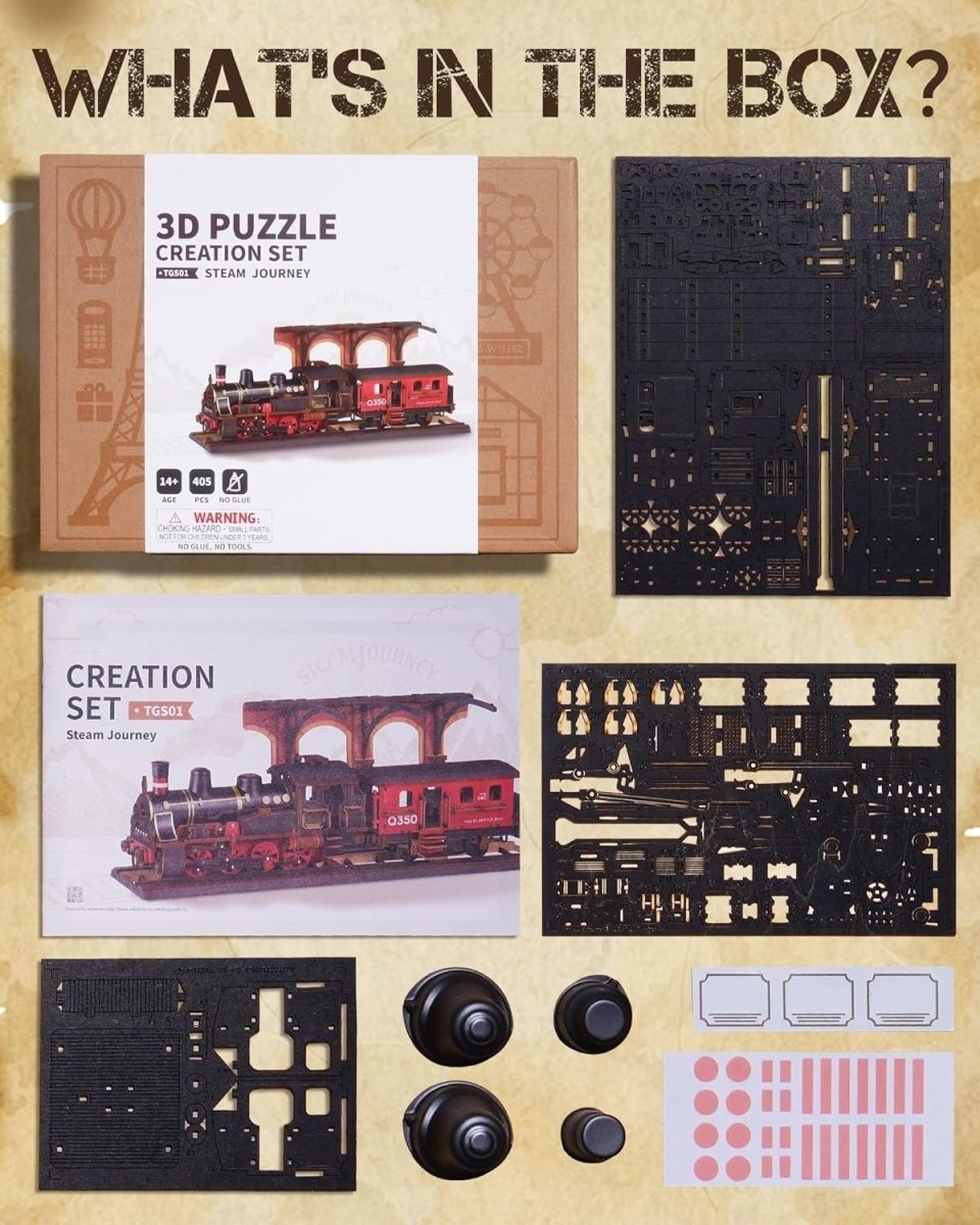 3D Wooden Steam Train Puzzle DIY Vintage Locomotive Model Kit Gift - Kwikley