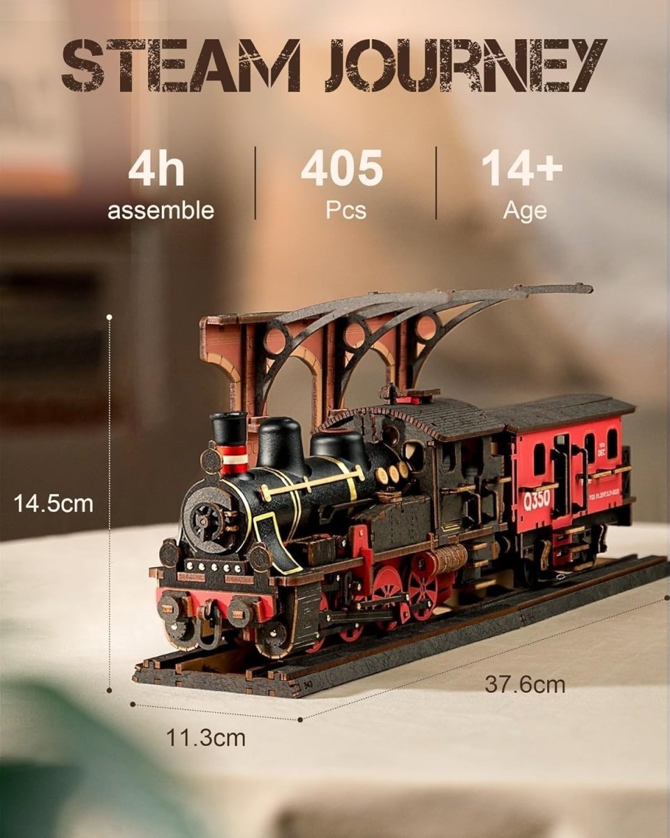 3D Wooden Steam Train Puzzle DIY Vintage Locomotive Model Kit Gift - Kwikley