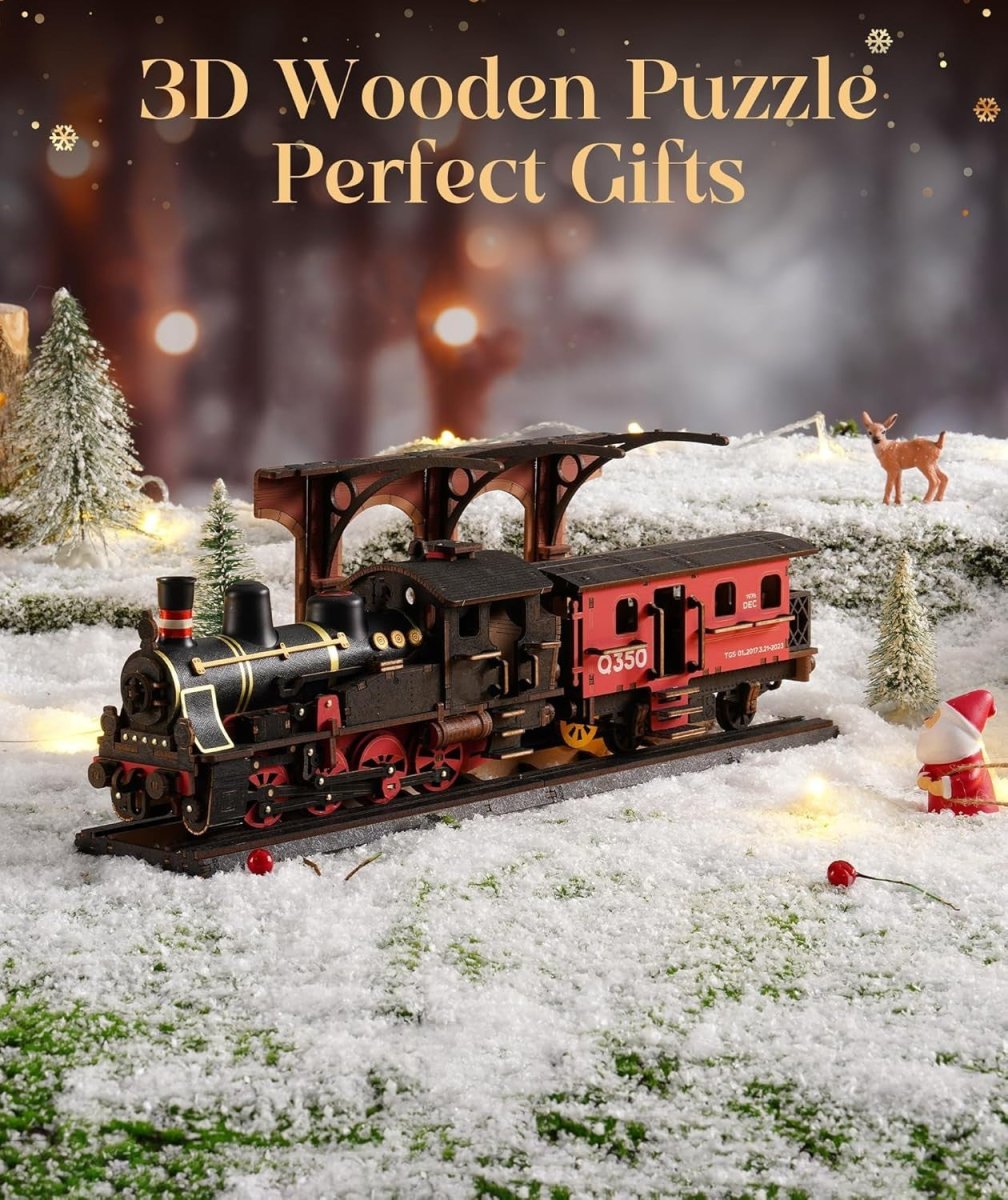 3D Wooden Steam Train Puzzle DIY Vintage Locomotive Model Kit Gift - Kwikley
