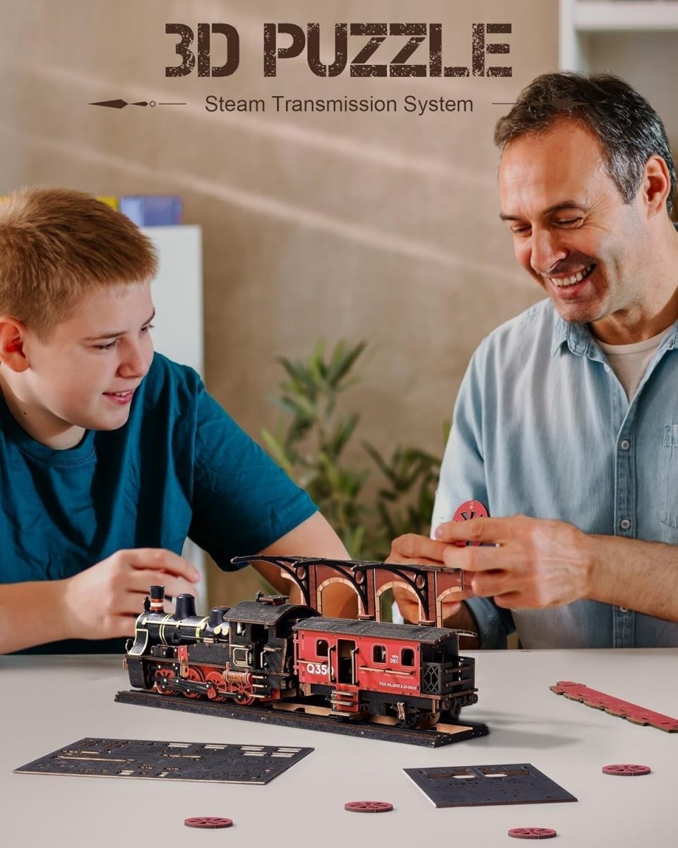 3D Wooden Steam Train Puzzle DIY Vintage Locomotive Model Kit Gift - Kwikley