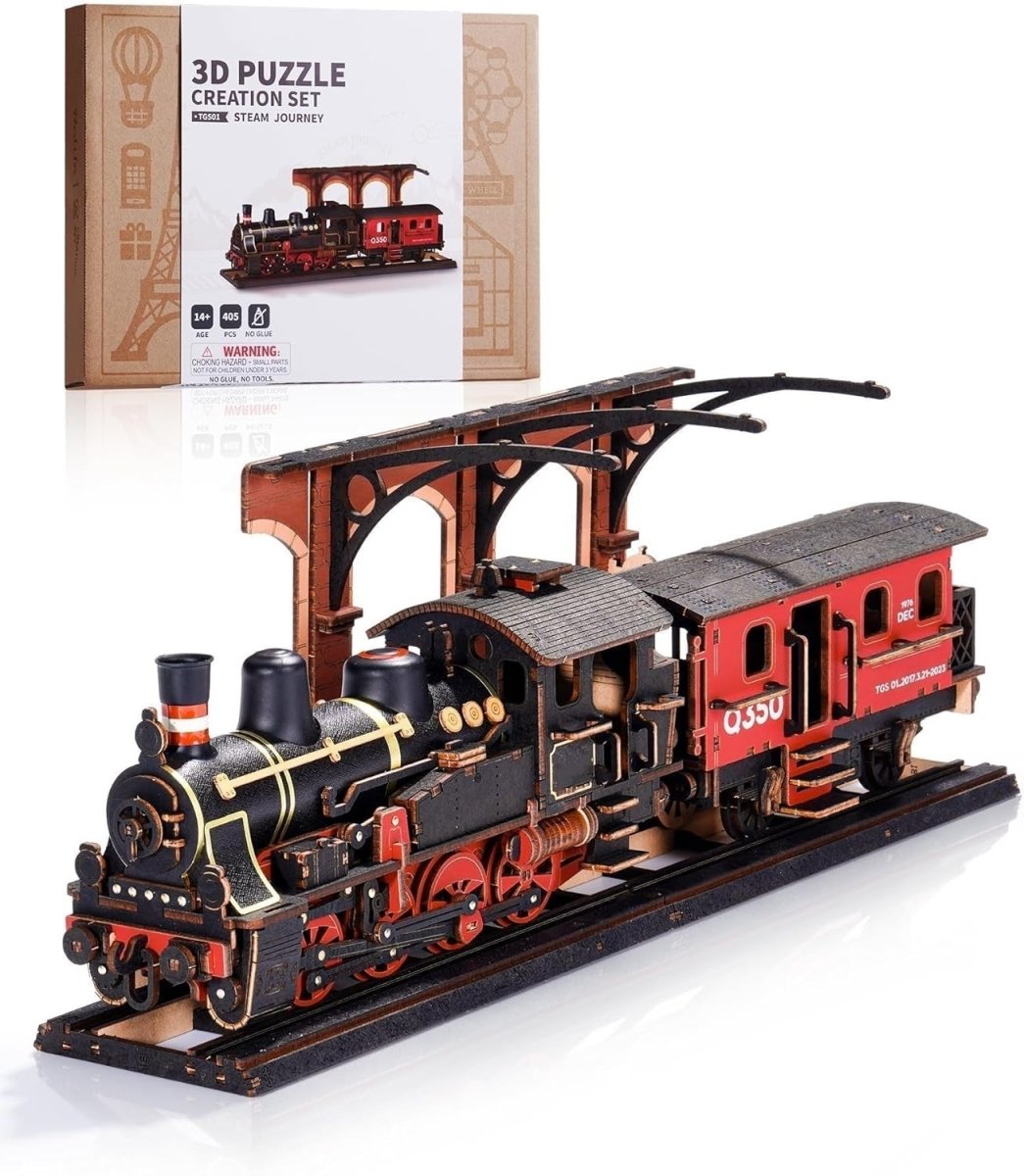 3D Wooden Steam Train Puzzle DIY Vintage Locomotive Model Kit Gift - Kwikley