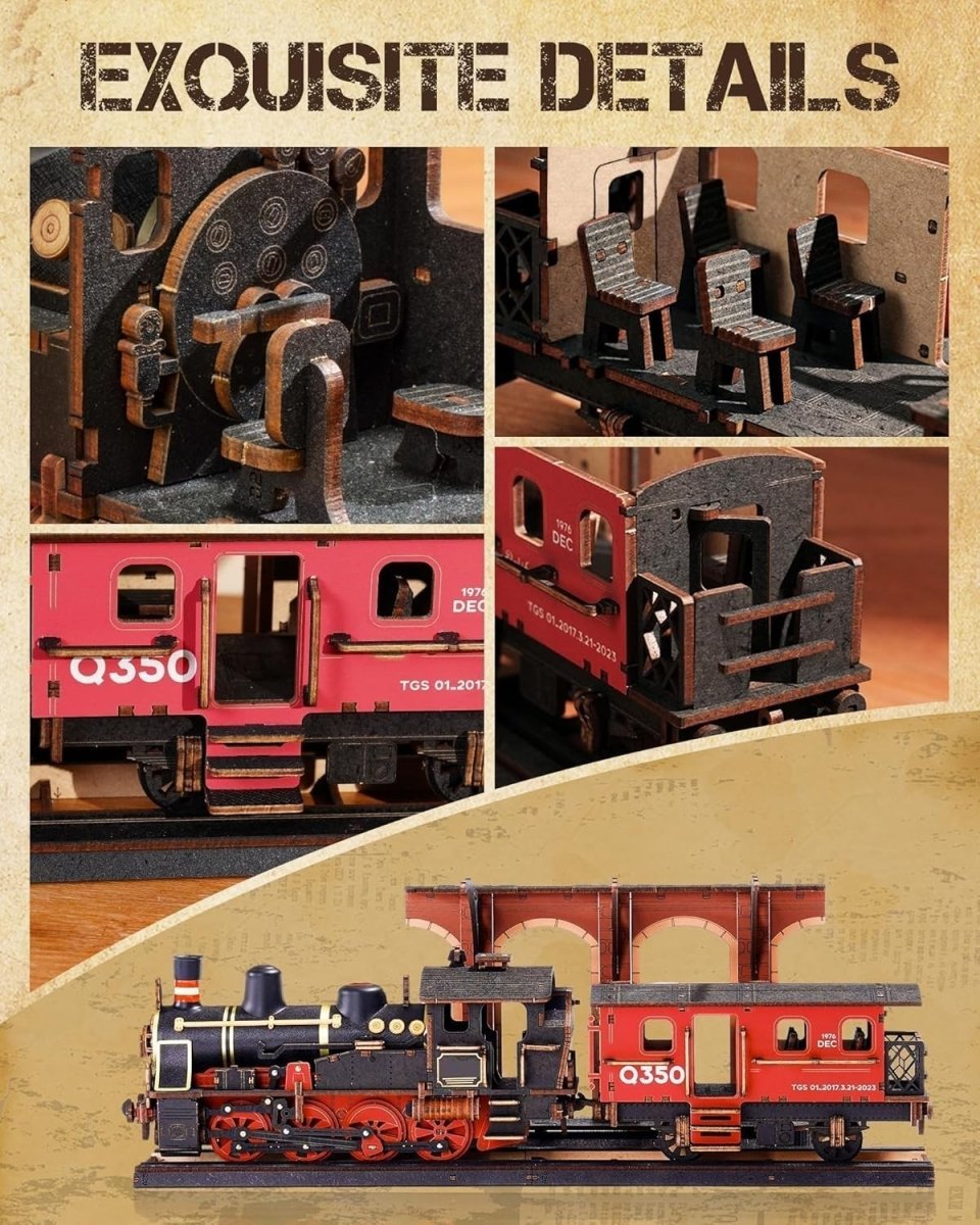 3D Wooden Steam Train Puzzle DIY Vintage Locomotive Model Kit Gift - Kwikley