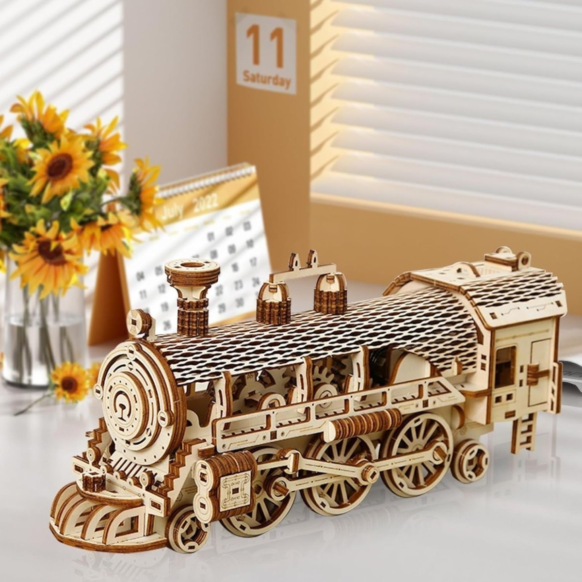 3D Wooden Steam Train Puzzle Mechanical Gear Model Kit DIY Build 361PCS - Kwikley