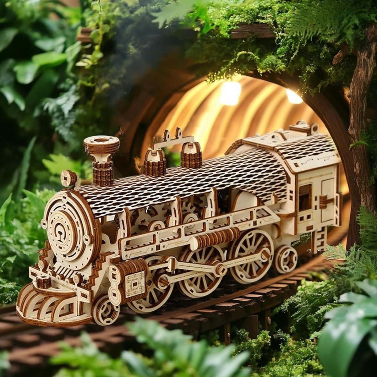 3D Wooden Steam Train Puzzle Mechanical Gear Model Kit DIY Build 361PCS - Kwikley