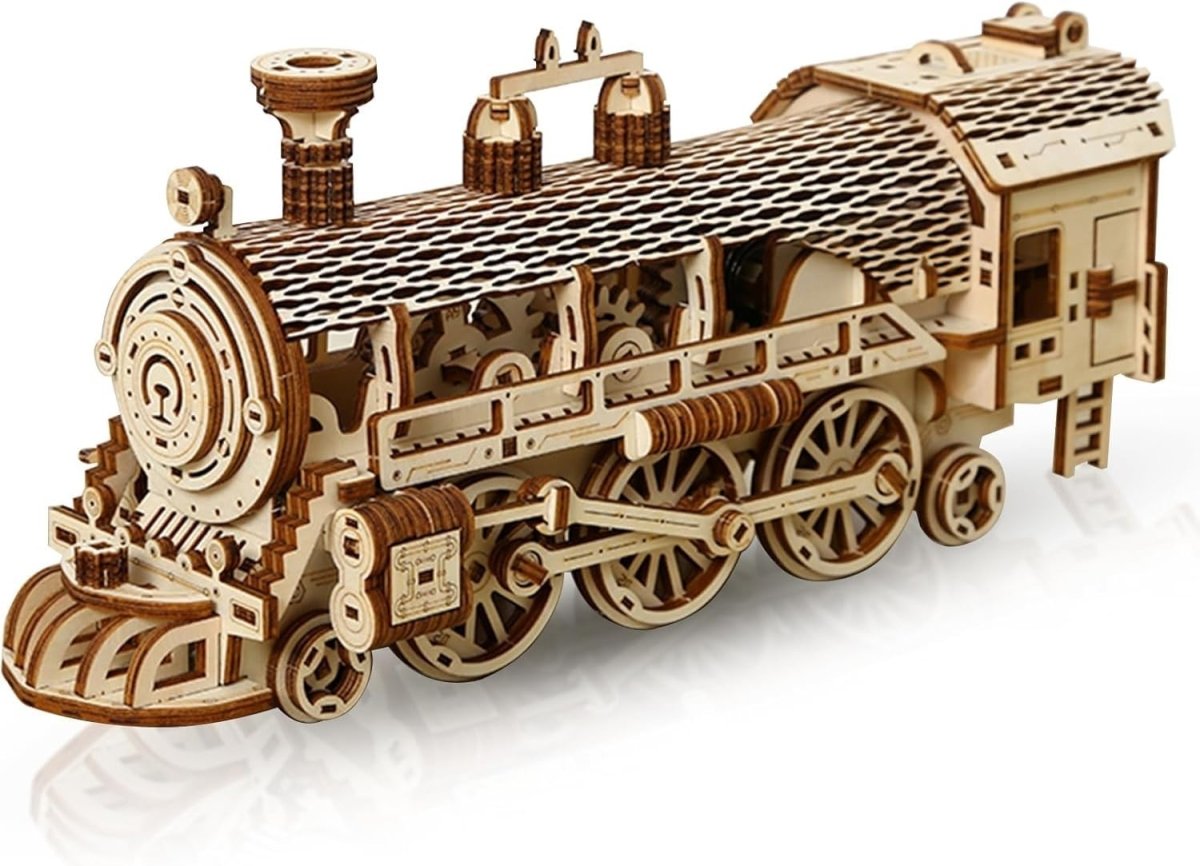 3D Wooden Steam Train Puzzle Mechanical Gear Model Kit DIY Build 361PCS - Kwikley
