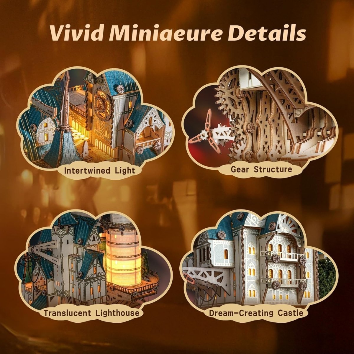 3D Wooden Steampunk Castle Puzzle DIY LED Gear Model Kit Decor Gift - Kwikley