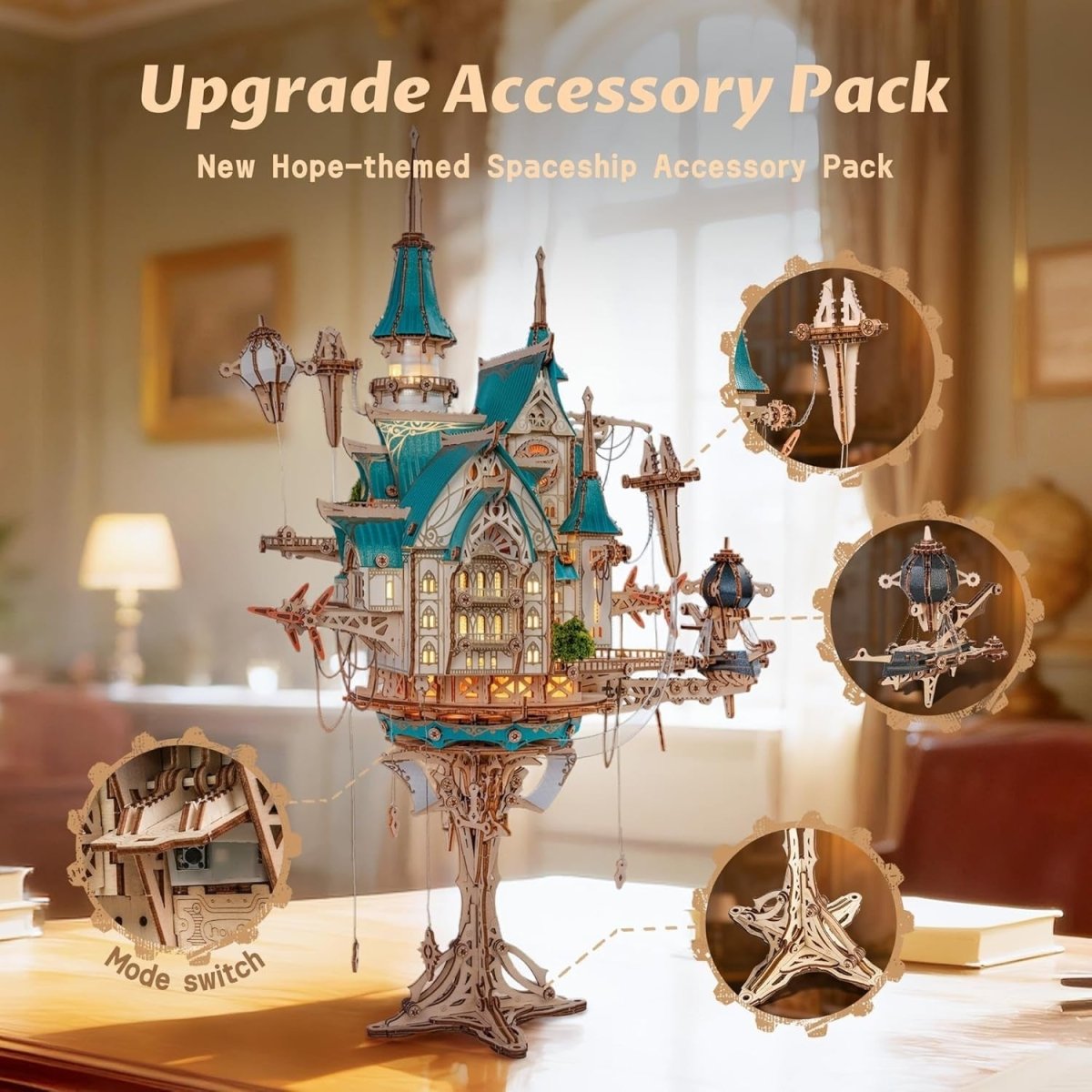 3D Wooden Steampunk Castle Puzzle DIY LED Gear Model Kit Decor Gift - Kwikley