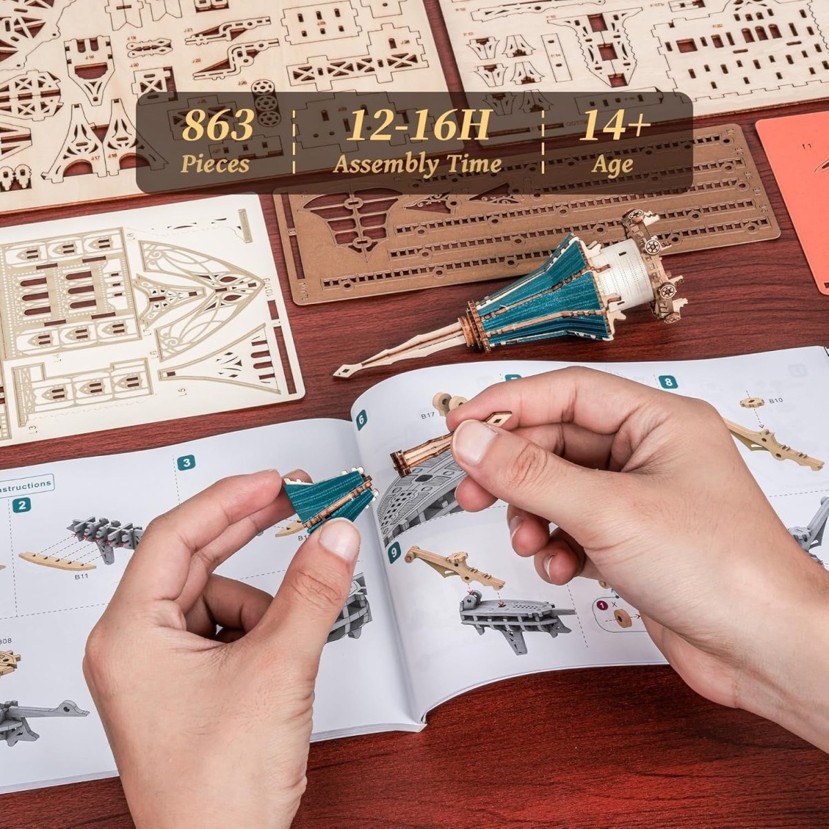 3D Wooden Steampunk Castle Puzzle DIY LED Gear Model Kit Decor Gift - Kwikley