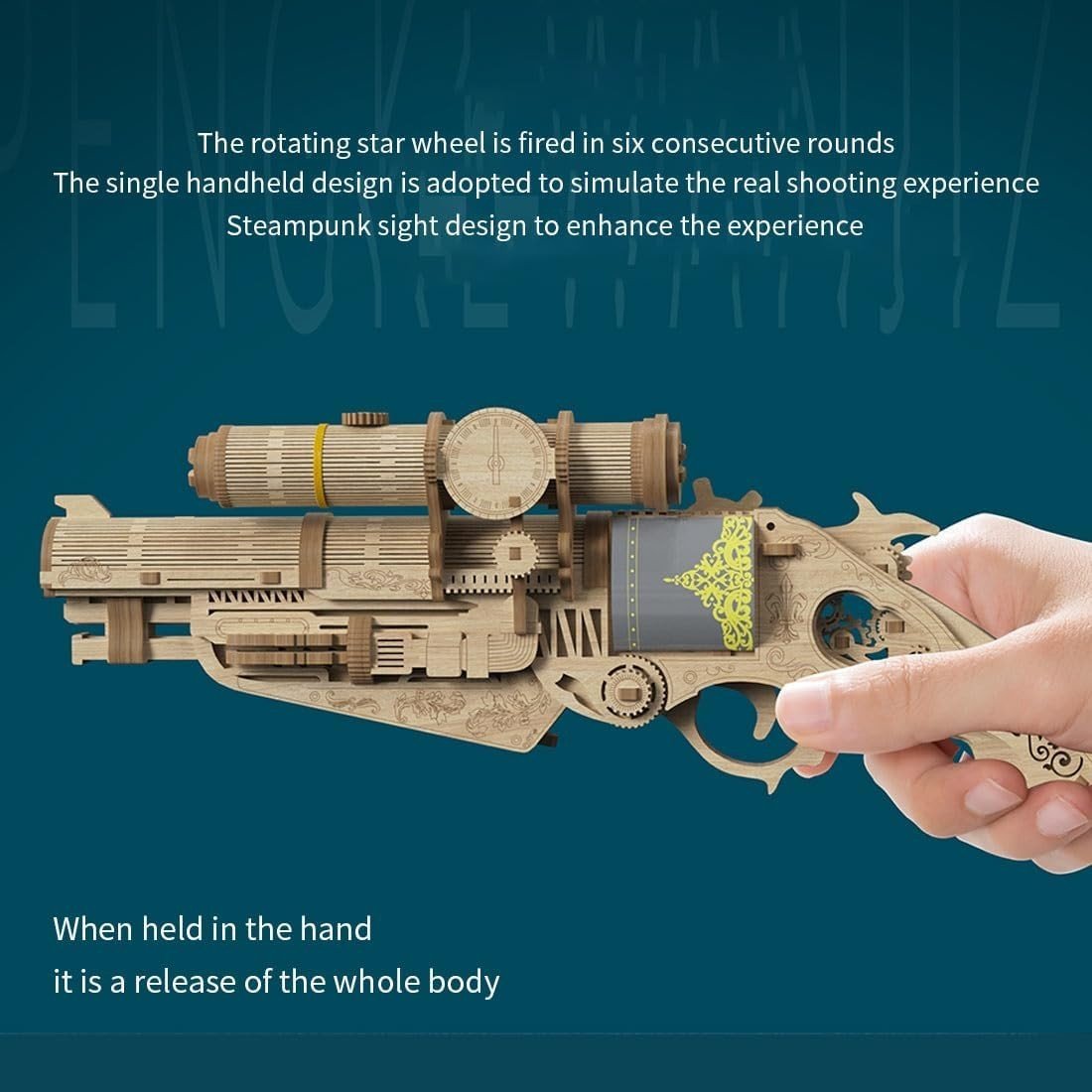 3D Wooden Steampunk Revolver Puzzle DIY Mechanical Model Kit 127PCS Build - Kwikley