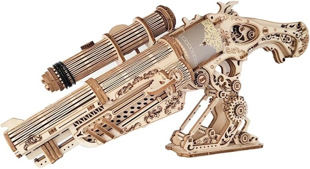 3D Wooden Steampunk Revolver Puzzle DIY Mechanical Model Kit 127PCS Build - Kwikley