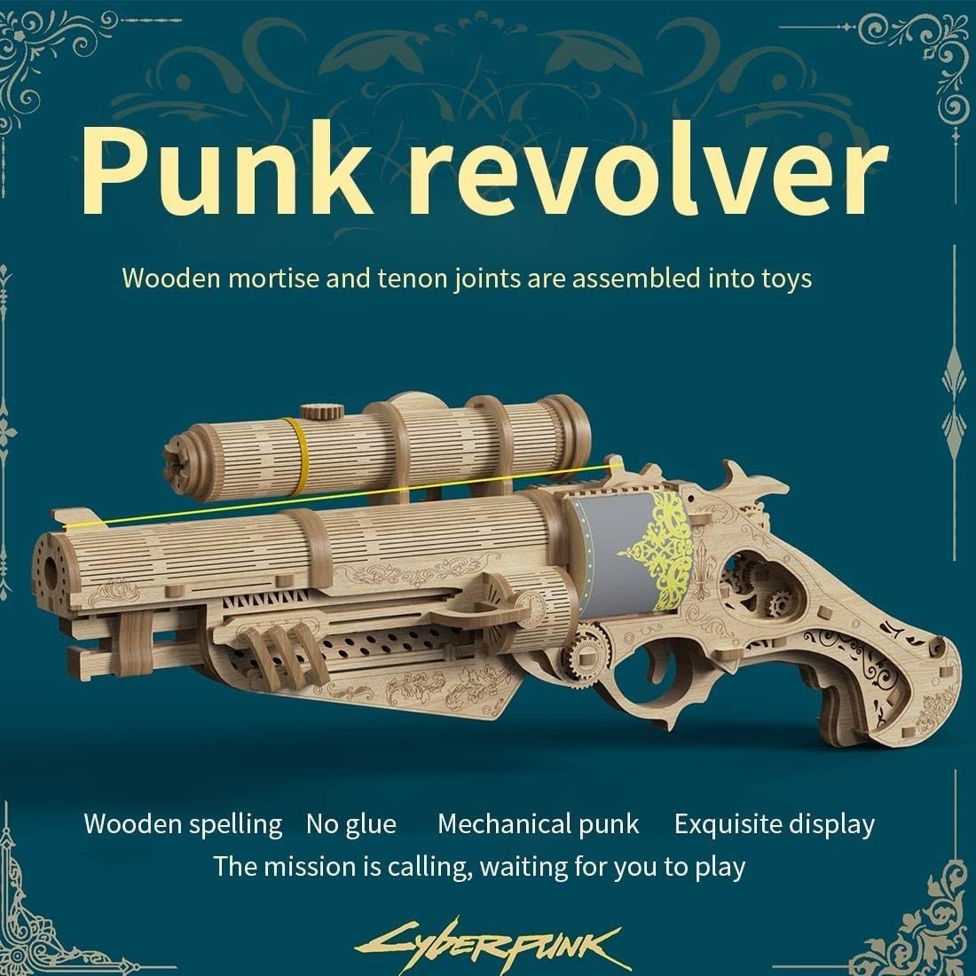 3D Wooden Steampunk Revolver Puzzle DIY Mechanical Model Kit 127PCS Build - Kwikley