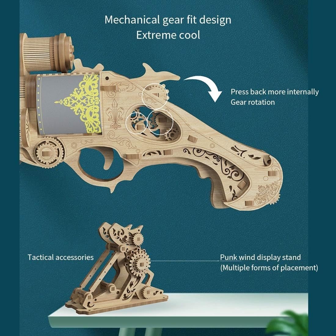 3D Wooden Steampunk Revolver Puzzle DIY Mechanical Model Kit 127PCS Build - Kwikley