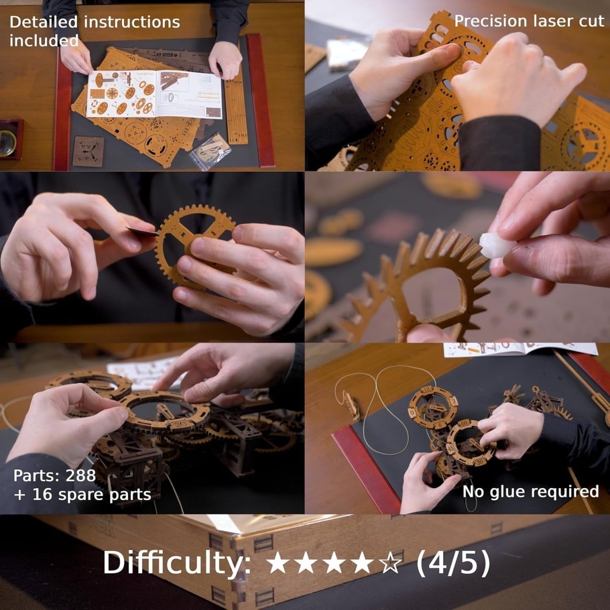 3D Wooden Steampunk Wall Clock Puzzle Working Gear Model 288PCS DIY - Kwikley