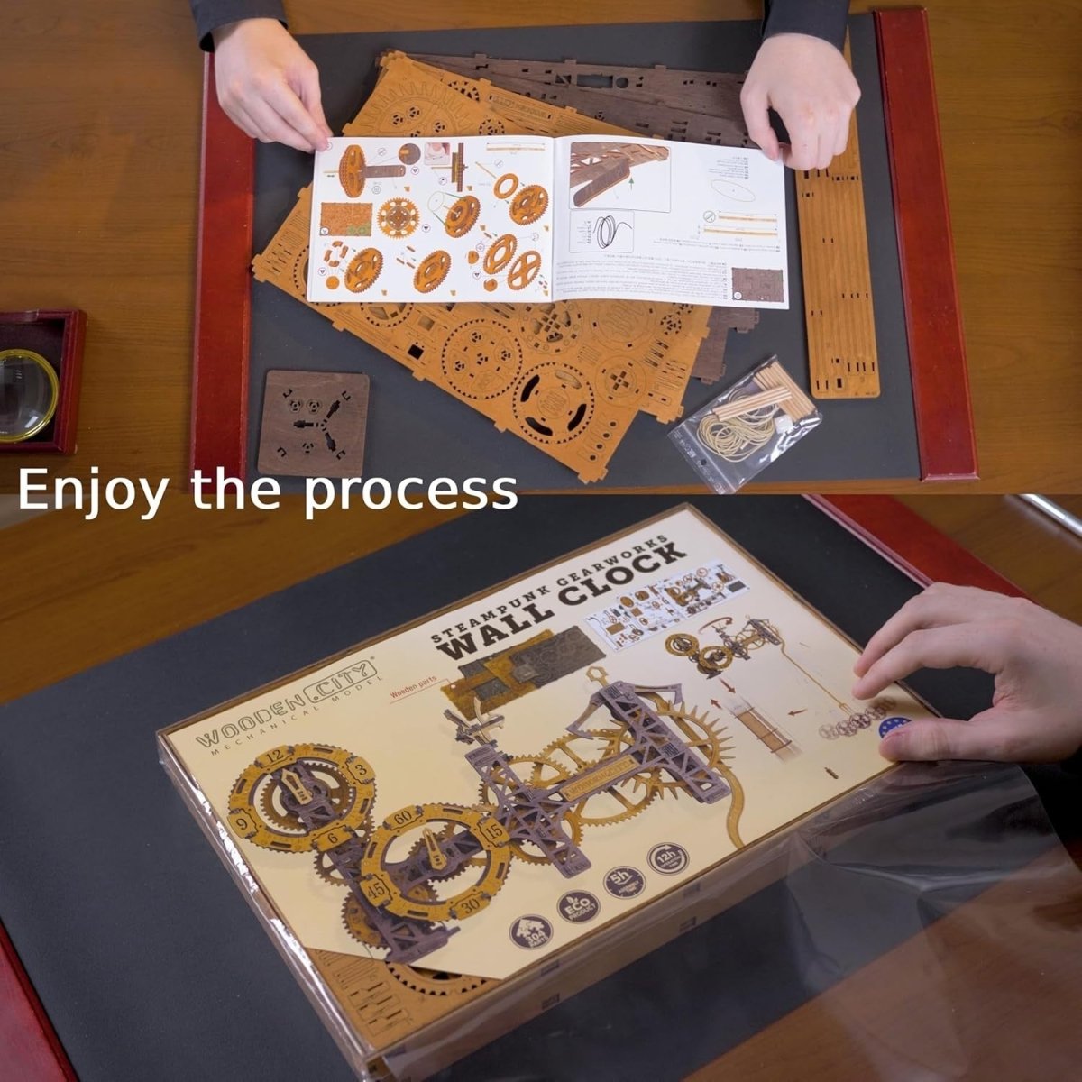 3D Wooden Steampunk Wall Clock Puzzle Working Gear Model 288PCS DIY - Kwikley