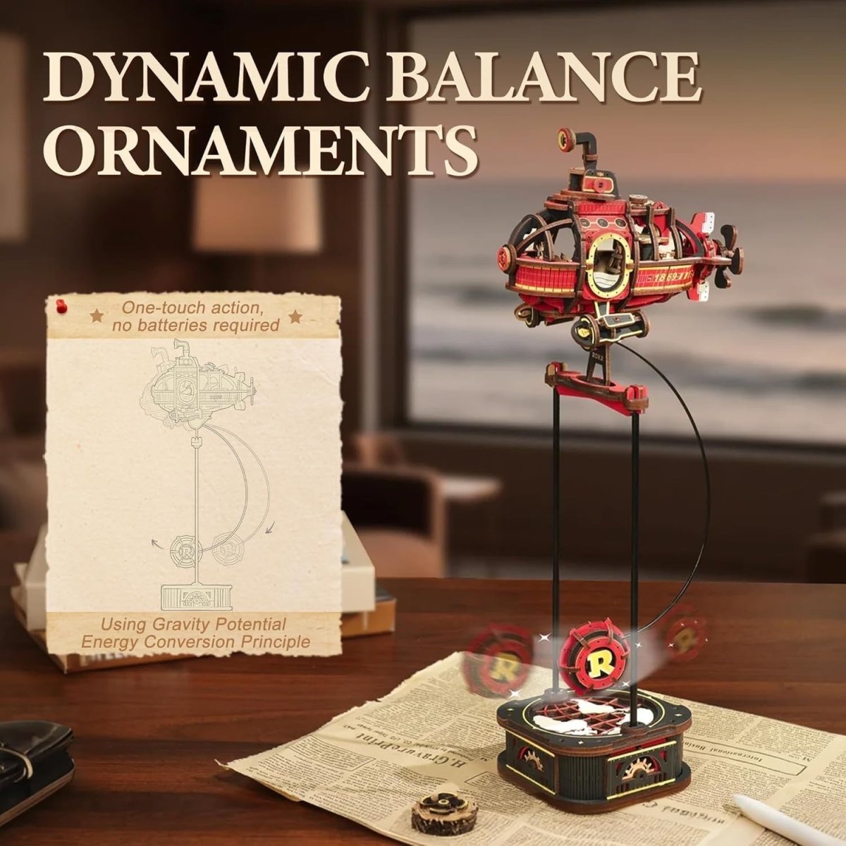 3D Wooden Submarine Puzzle Gravity Swing Model Dynamic Balance Decor - Kwikley