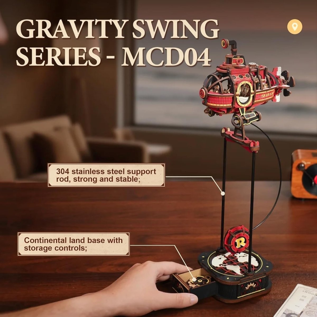 3D Wooden Submarine Puzzle Gravity Swing Model Dynamic Balance Decor - Kwikley