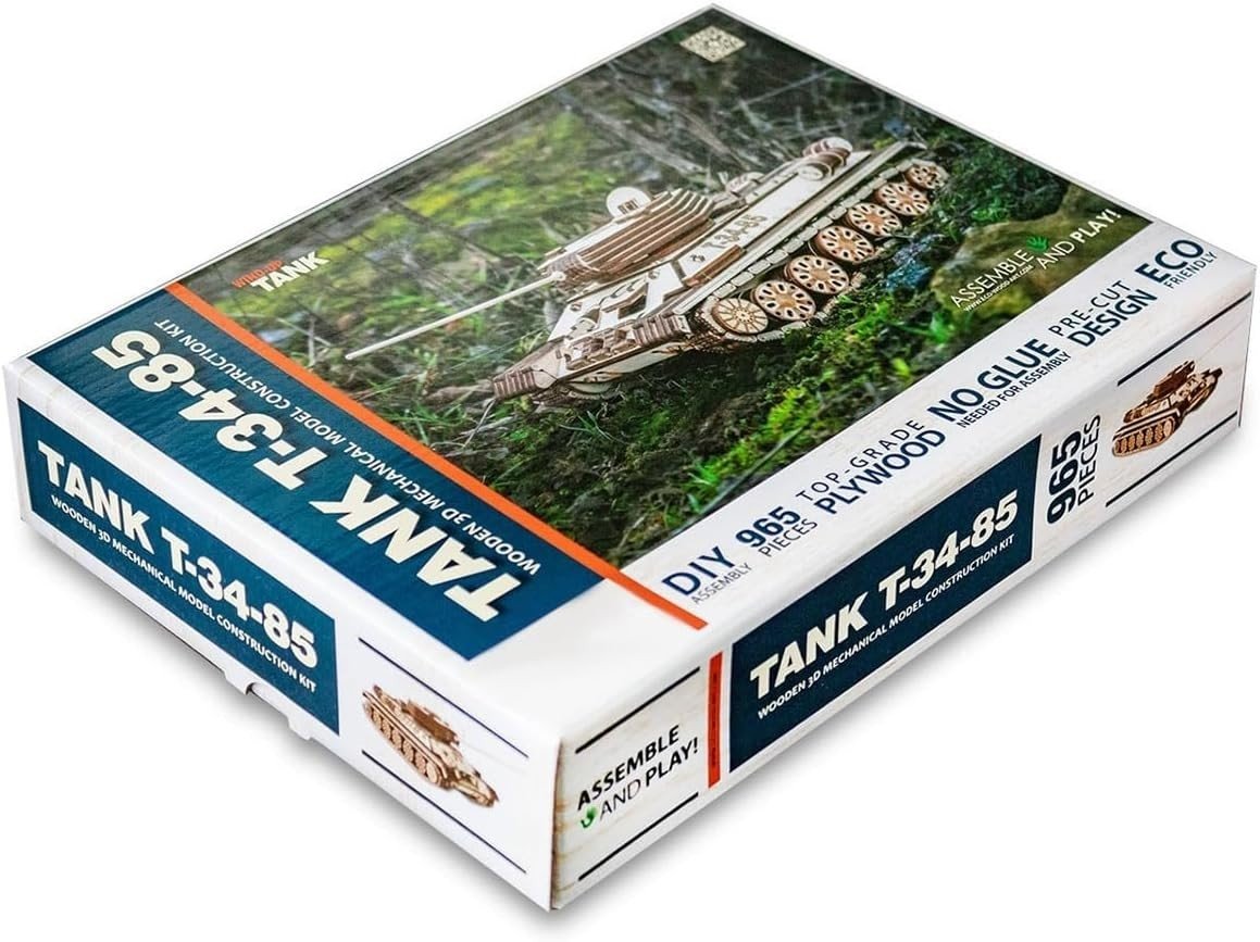 3D Wooden Tank Puzzle Mechanical Military Model Kit DIY Build 965PCS - Kwikley
