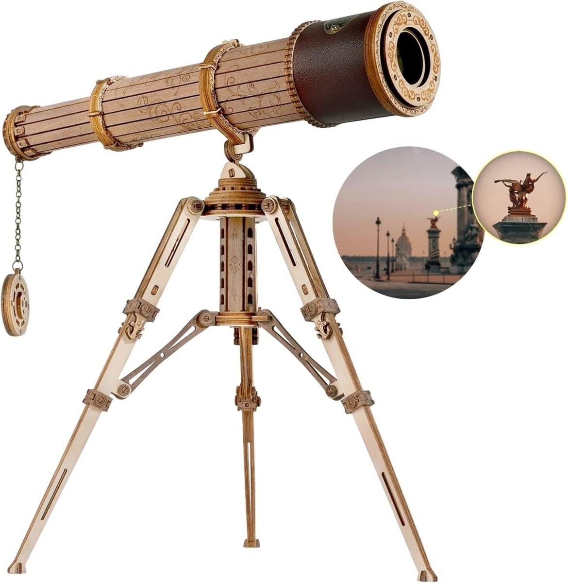 3D Wooden Telescope Puzzle DIY Model Kit Monocular Tripod STEM Gift - Kwikley