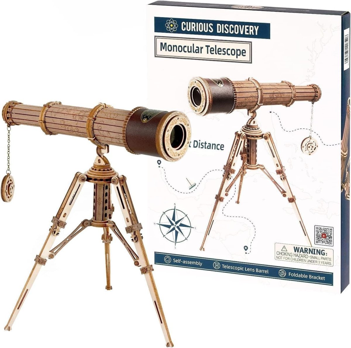 3D Wooden Telescope Puzzle DIY Model Kit Monocular Tripod STEM Gift - Kwikley