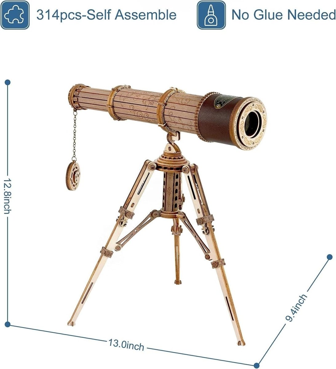 3D Wooden Telescope Puzzle DIY Model Kit Monocular Tripod STEM Gift - Kwikley