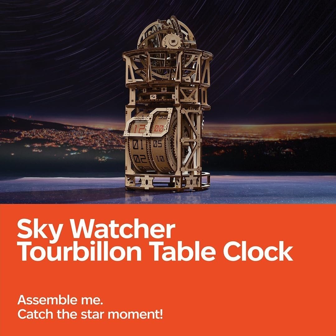 3D Wooden Tourbillon Clock Puzzle Mechanical DIY Model Kit 338PCS Adult - Kwikley
