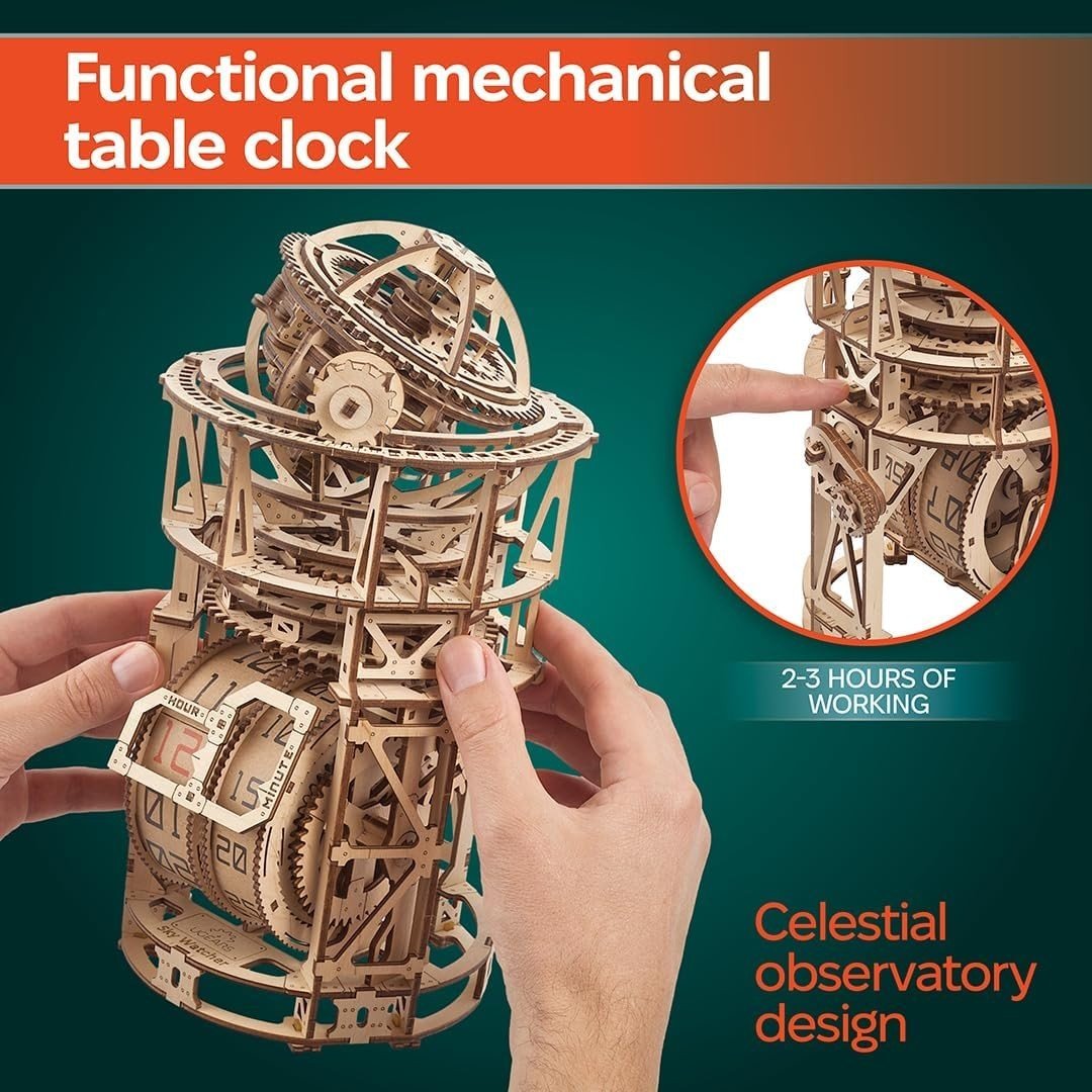 3D Wooden Tourbillon Clock Puzzle Mechanical DIY Model Kit 338PCS Adult - Kwikley