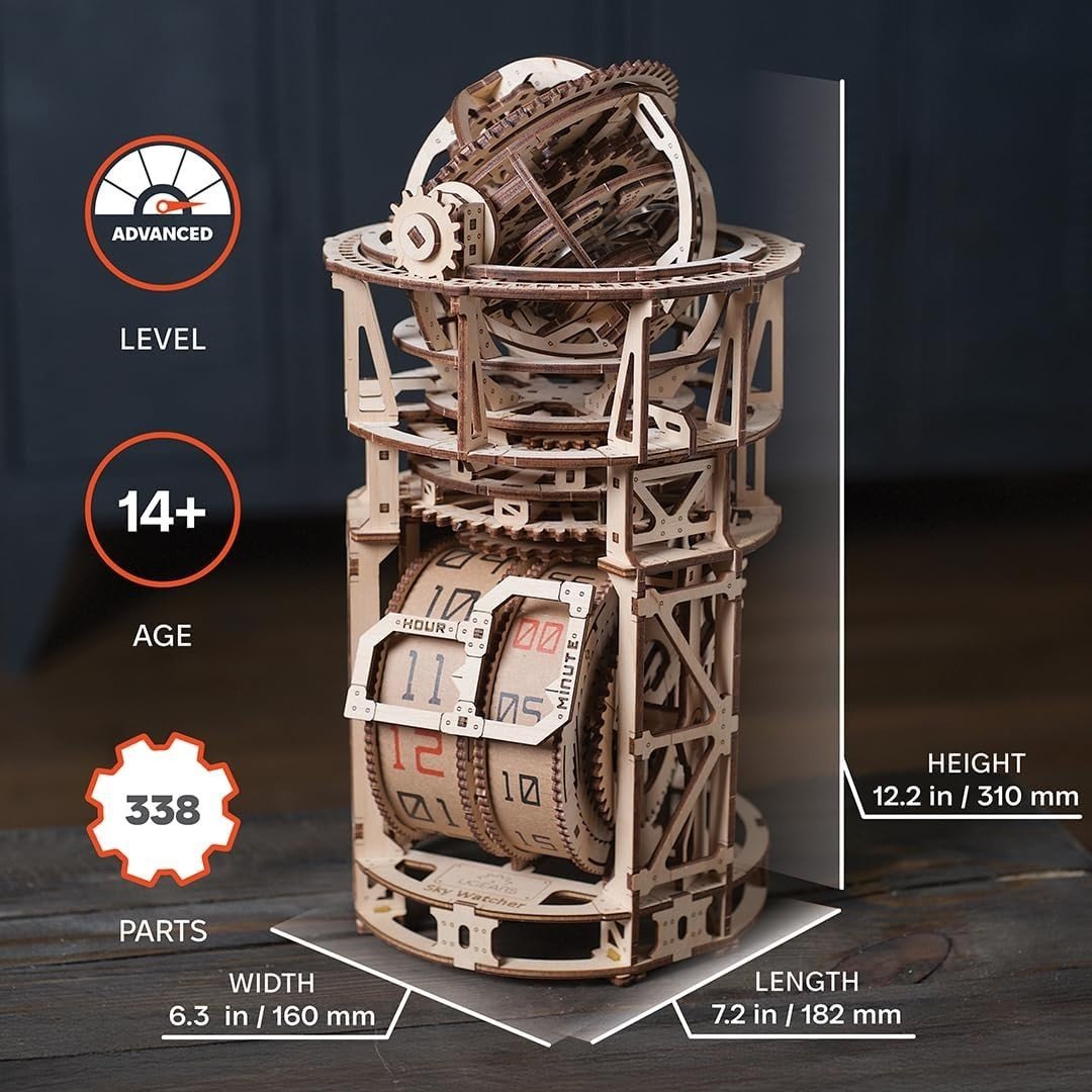 3D Wooden Tourbillon Clock Puzzle Mechanical DIY Model Kit 338PCS Adult - Kwikley
