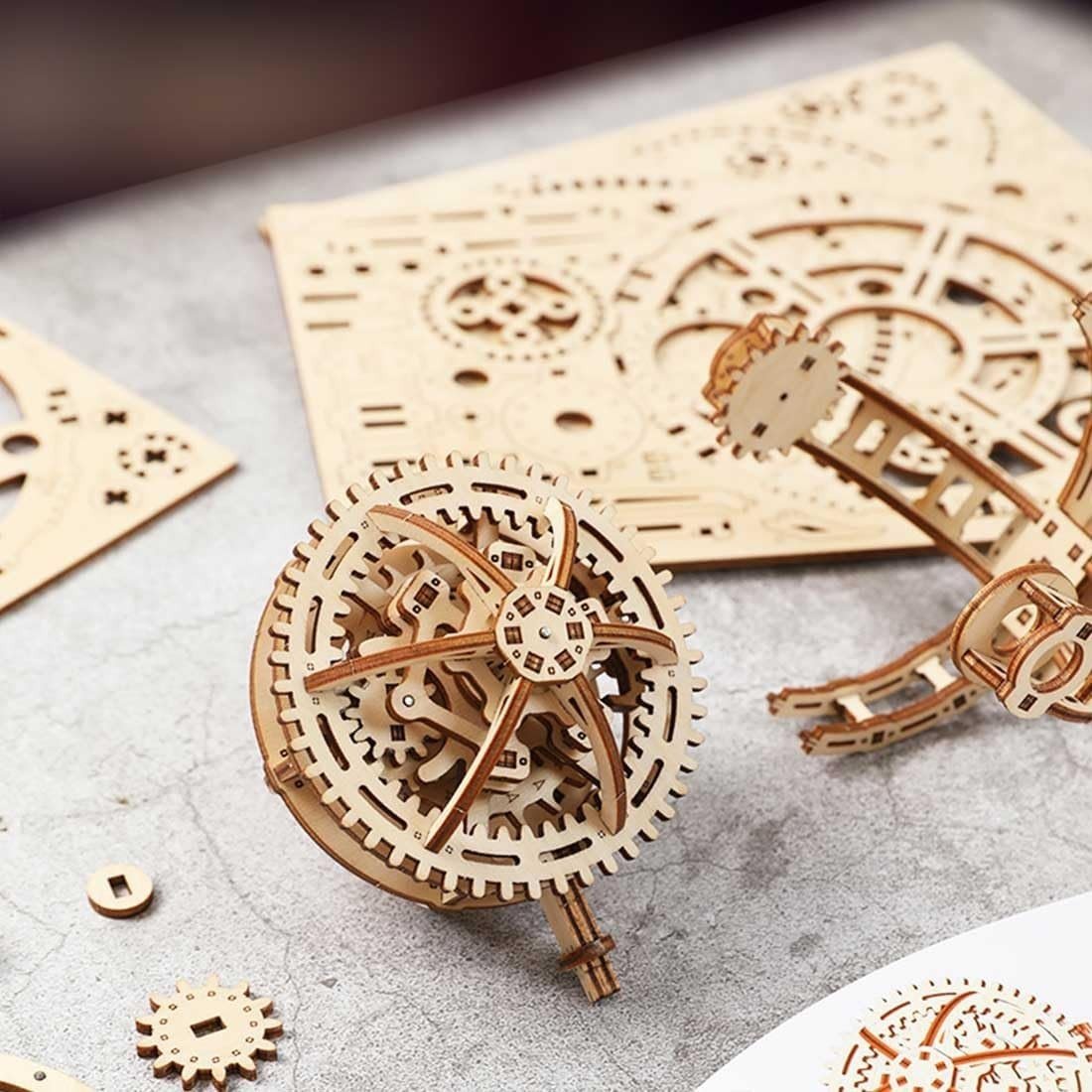 3D Wooden Tourbillon Timer Puzzle 218PCS Mechanical DIY Model Kit - Kwikley