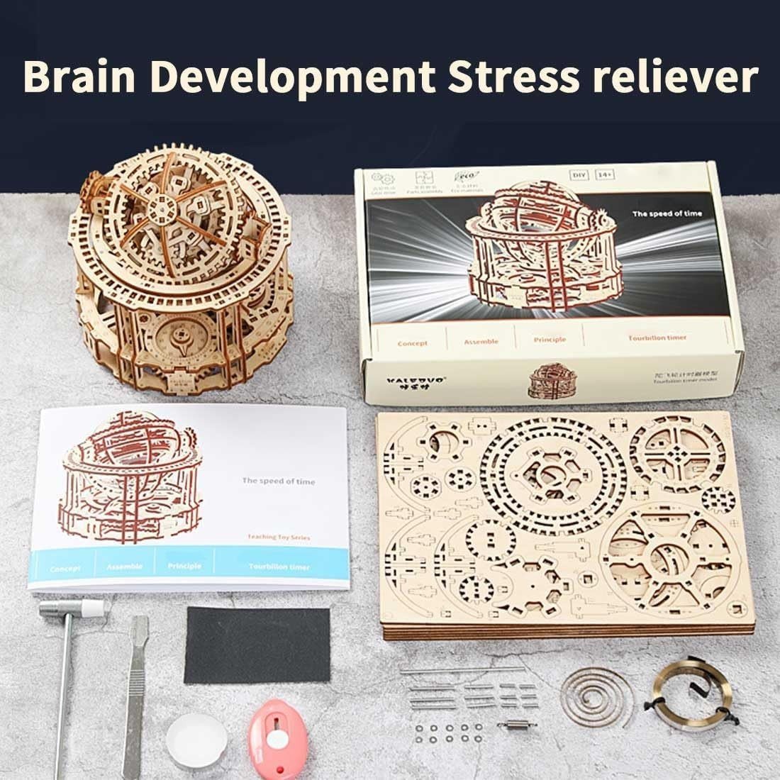 3D Wooden Tourbillon Timer Puzzle 218PCS Mechanical DIY Model Kit - Kwikley