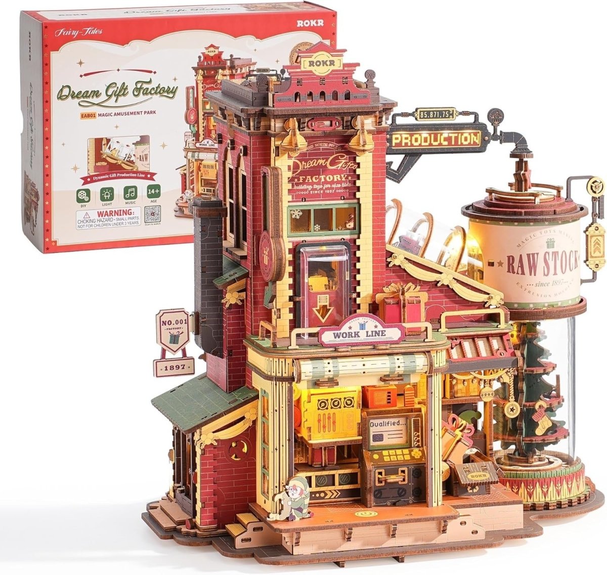 3D Wooden Toy Factory Model Kit Music Lights Mechanical Puzzle DIY - Kwikley