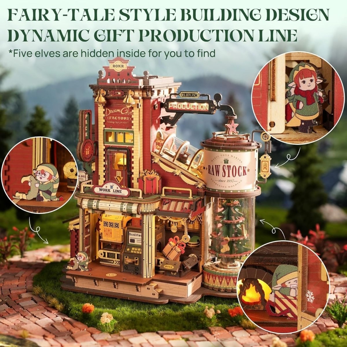 3D Wooden Toy Factory Model Kit Music Lights Mechanical Puzzle DIY - Kwikley