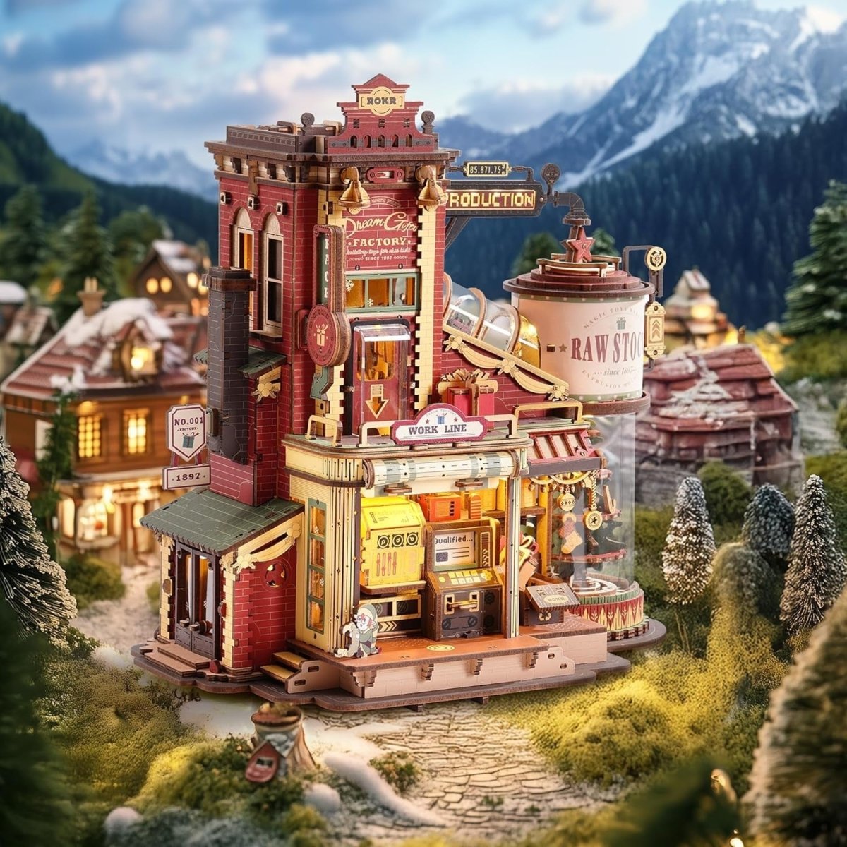 3D Wooden Toy Factory Model Kit Music Lights Mechanical Puzzle DIY - Kwikley