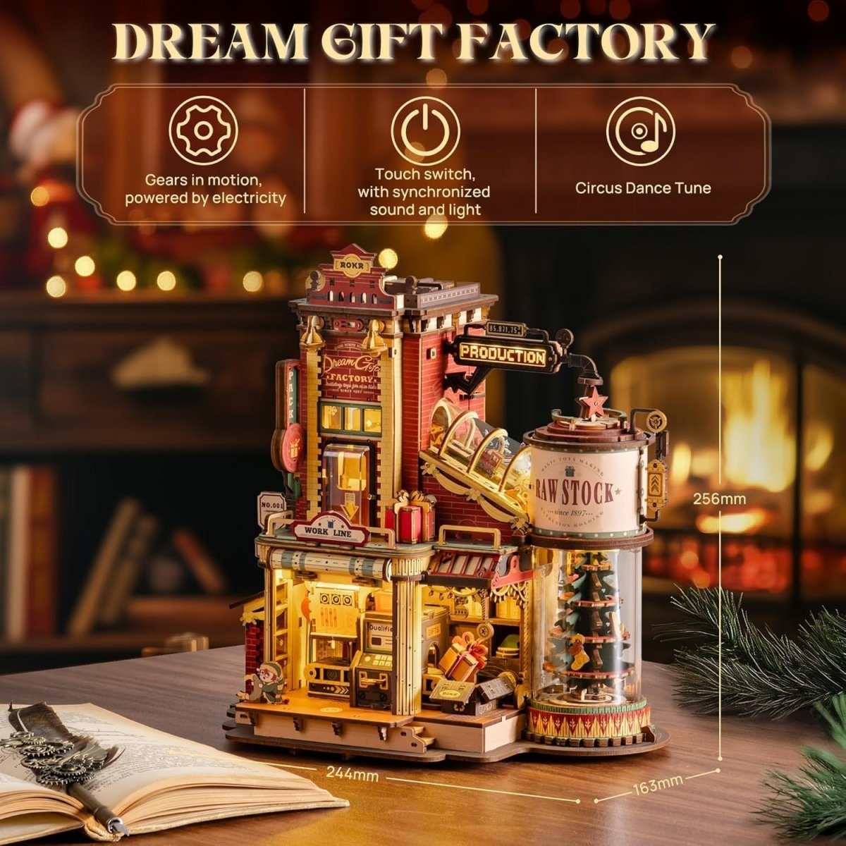 3D Wooden Toy Factory Model Kit Music Lights Mechanical Puzzle DIY - Kwikley