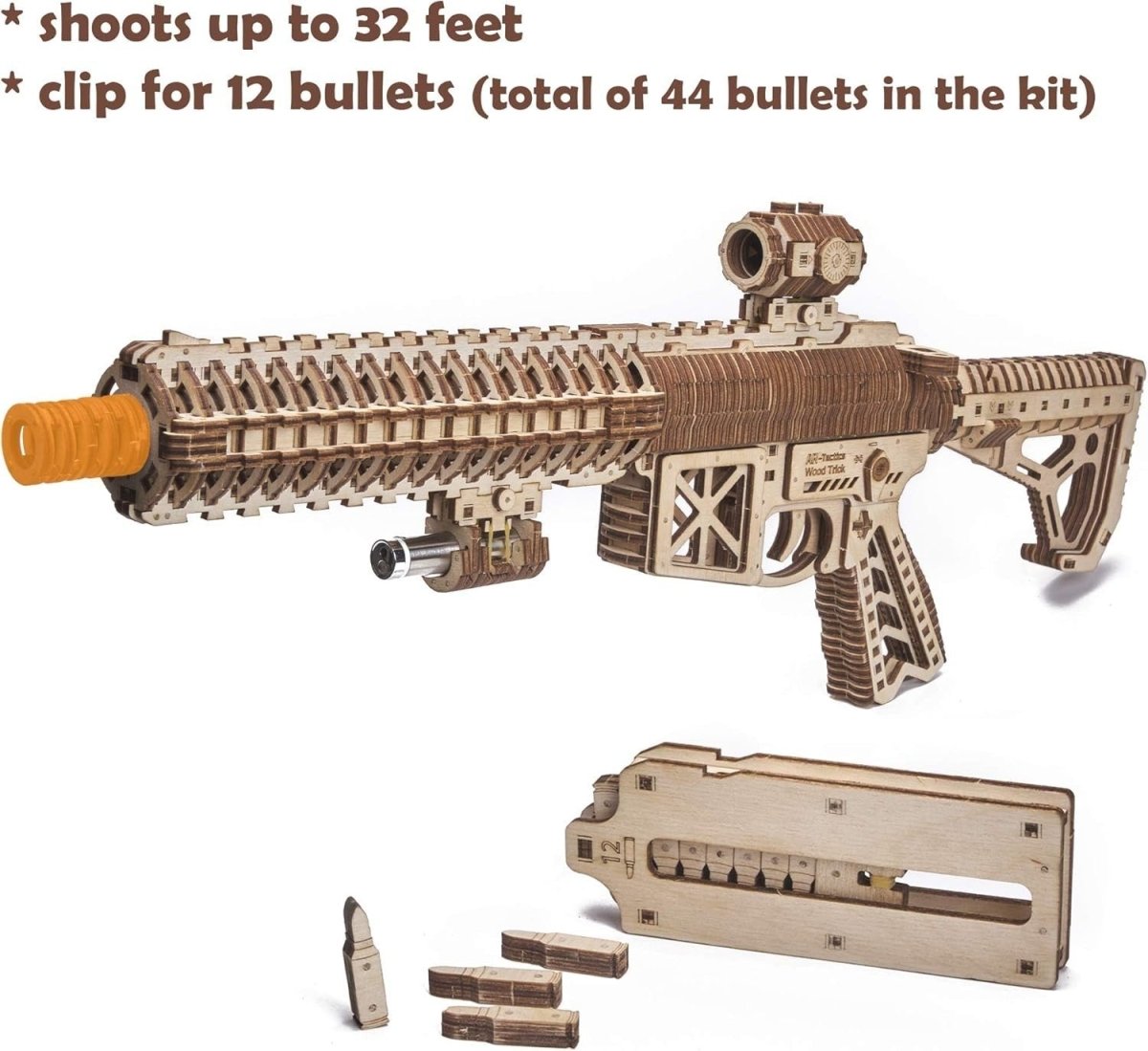 3D Wooden Toy Rifle Puzzle Kit 496PCS Mechanical DIY Model Build Set - Kwikley