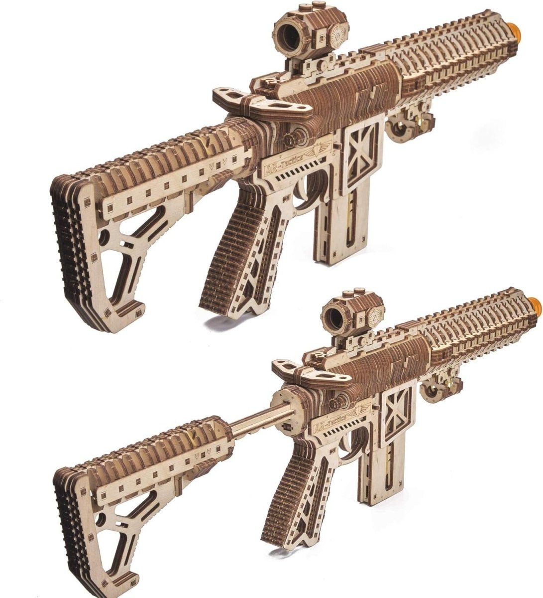 3D Wooden Toy Rifle Puzzle Kit 496PCS Mechanical DIY Model Build Set - Kwikley