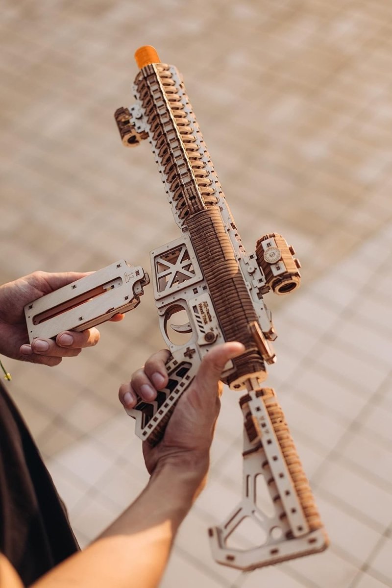 3D Wooden Toy Rifle Puzzle Kit 496PCS Mechanical DIY Model Build Set - Kwikley