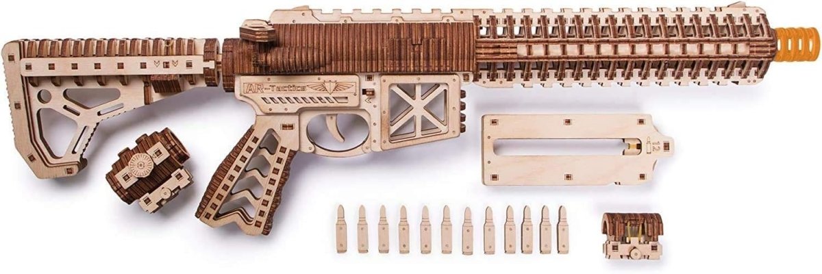 3D Wooden Toy Rifle Puzzle Kit 496PCS Mechanical DIY Model Build Set - Kwikley