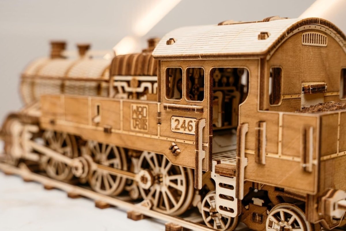 3D Wooden Train Puzzle Locomotive Model Kit with Railway DIY Adult Build - Kwikley