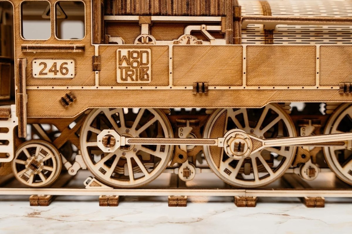 3D Wooden Train Puzzle Locomotive Model Kit with Railway DIY Adult Build - Kwikley