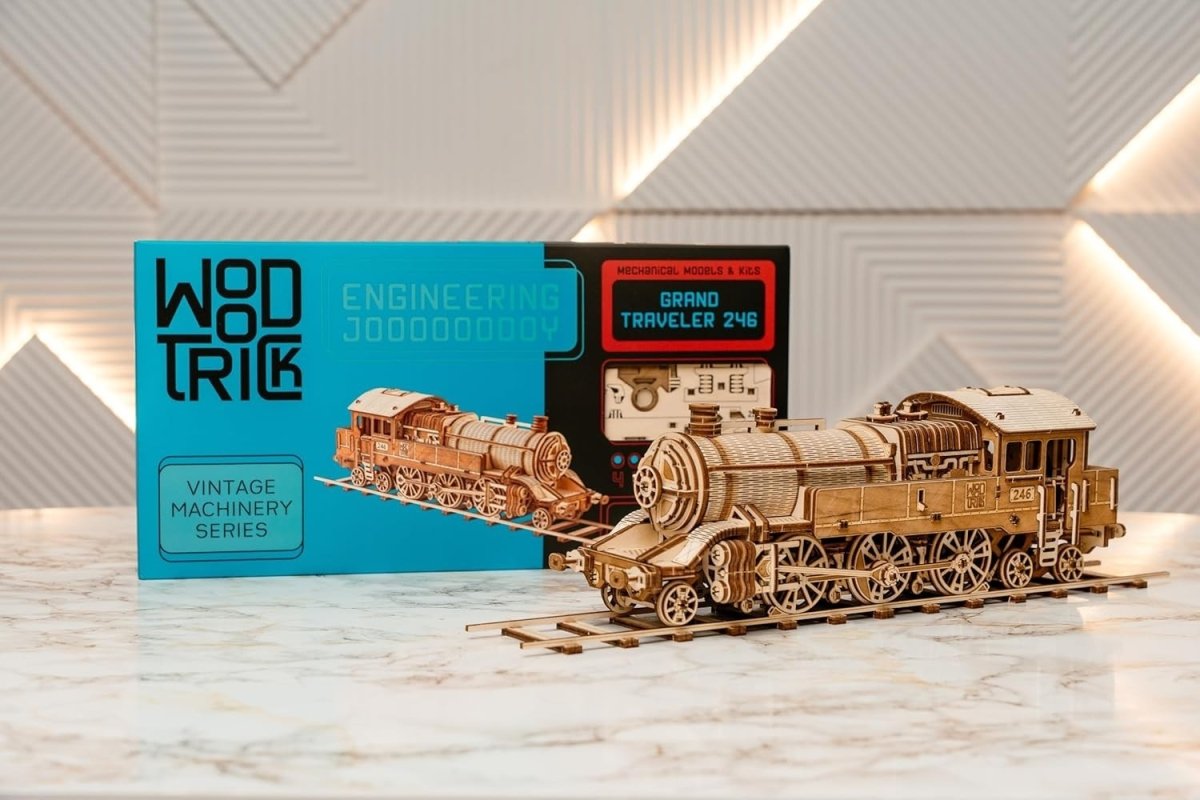 3D Wooden Train Puzzle Locomotive Model Kit with Railway DIY Adult Build - Kwikley