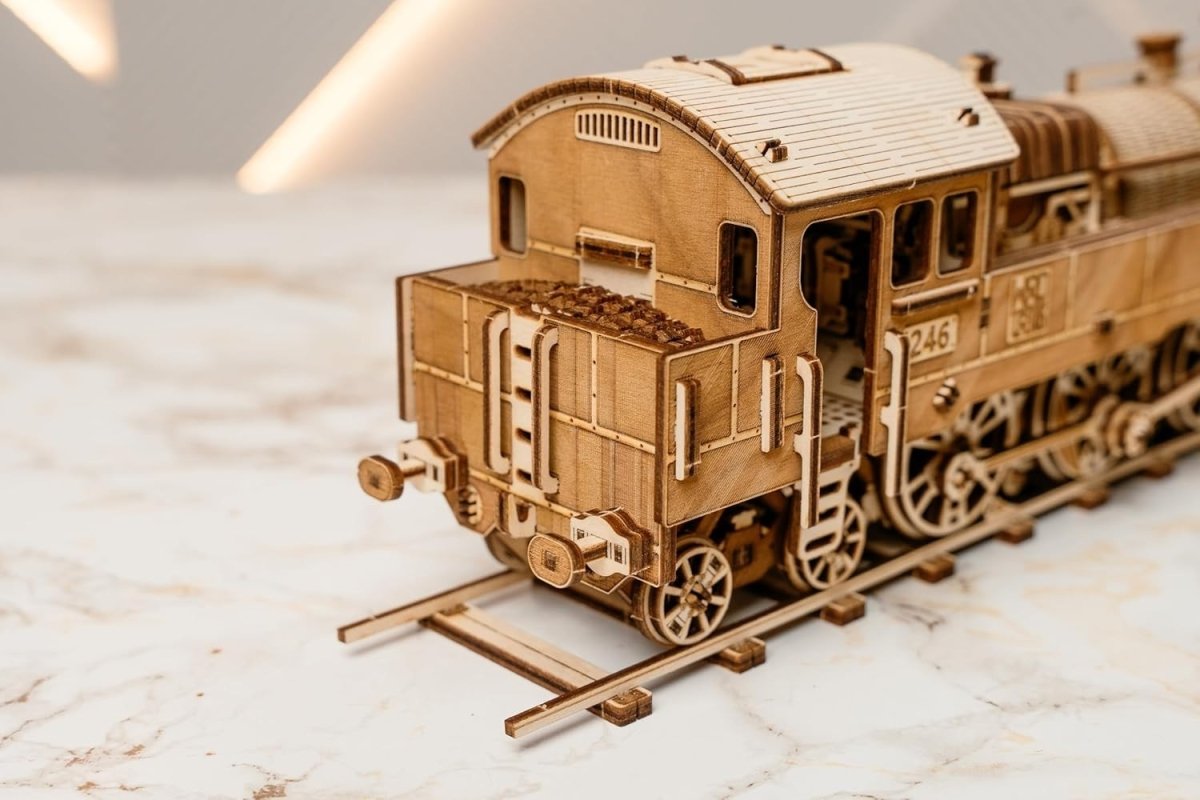 3D Wooden Train Puzzle Locomotive Model Kit with Railway DIY Adult Build - Kwikley