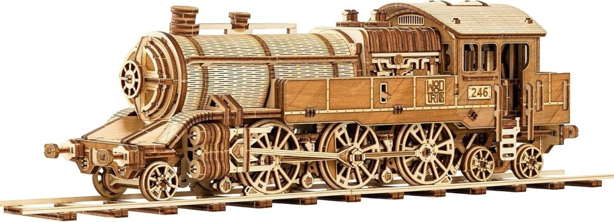 3D Wooden Train Puzzle Locomotive Model Kit with Railway DIY Adult Build - Kwikley