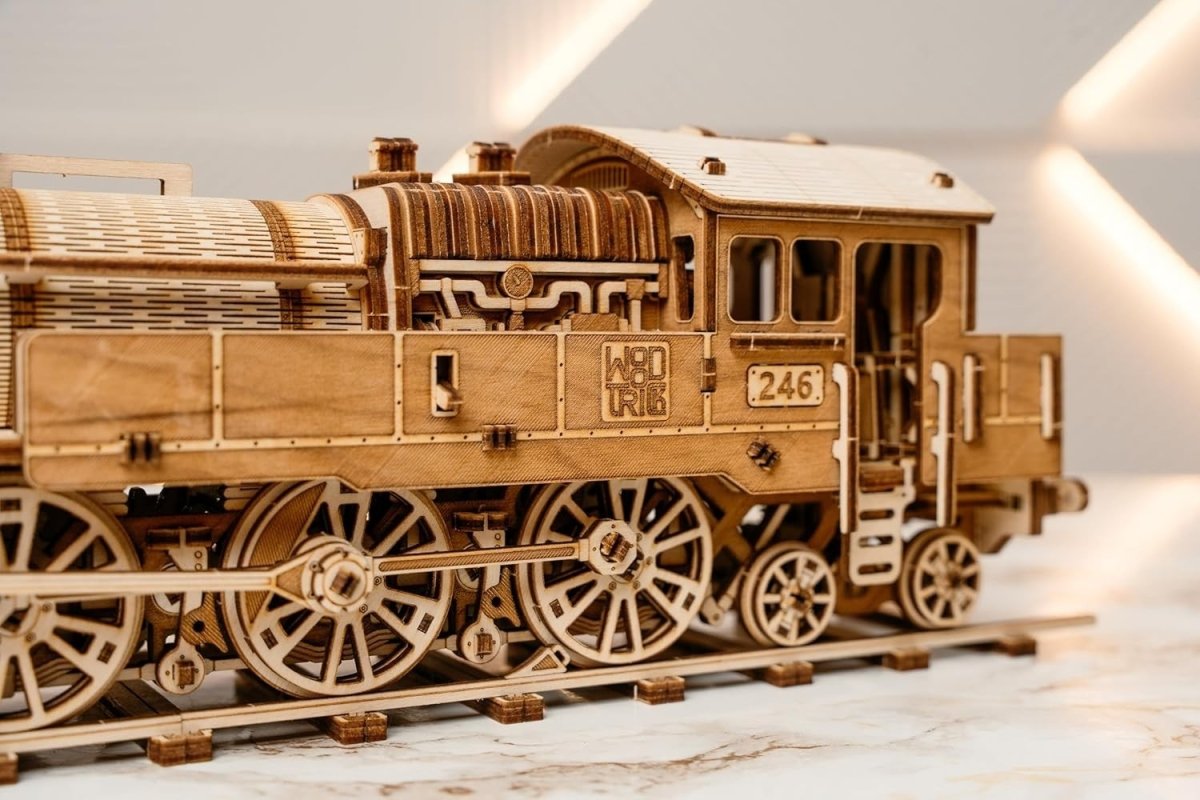 3D Wooden Train Puzzle Locomotive Model Kit with Railway DIY Adult Build - Kwikley