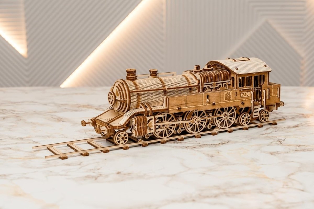 3D Wooden Train Puzzle Locomotive Model Kit with Railway DIY Adult Build - Kwikley