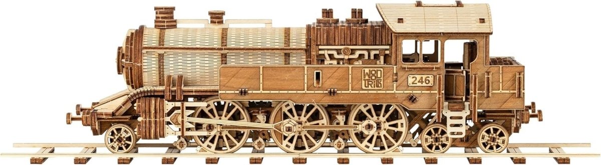 3D Wooden Train Puzzle Locomotive Model Kit with Railway DIY Adult Build - Kwikley