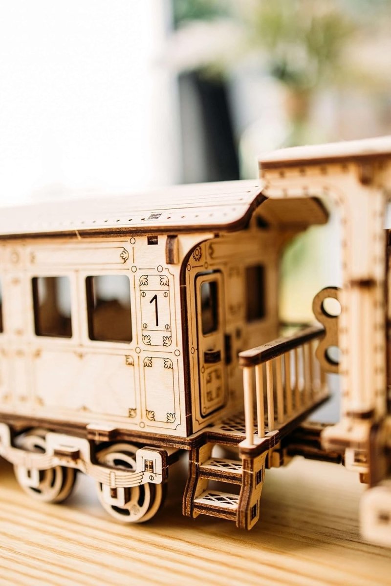 3D Wooden Train Set with Railway DIY Locomotive Puzzle Model Kit Adult - Kwikley