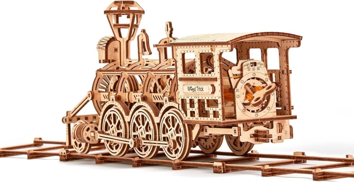 3D Wooden Train Set with Railway DIY Locomotive Puzzle Model Kit Adult - Kwikley