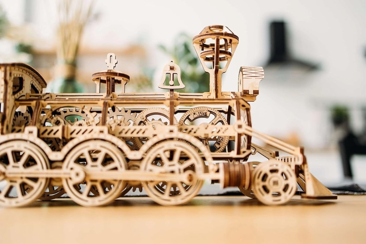 3D Wooden Train Set with Railway DIY Locomotive Puzzle Model Kit Adult - Kwikley