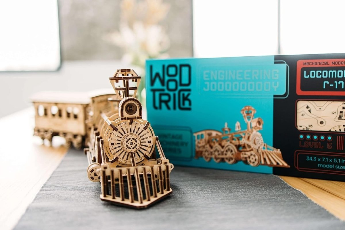 3D Wooden Train Set with Railway DIY Locomotive Puzzle Model Kit Adult - Kwikley