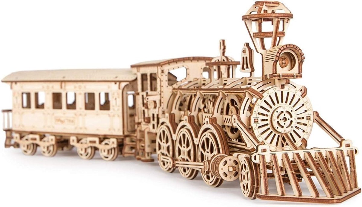 3D Wooden Train Set with Railway DIY Locomotive Puzzle Model Kit Adult - Kwikley